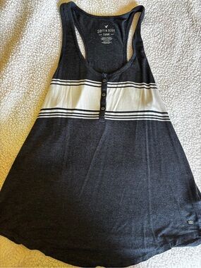 American Eagle Outfitters Black and White Striped Racerback Tank